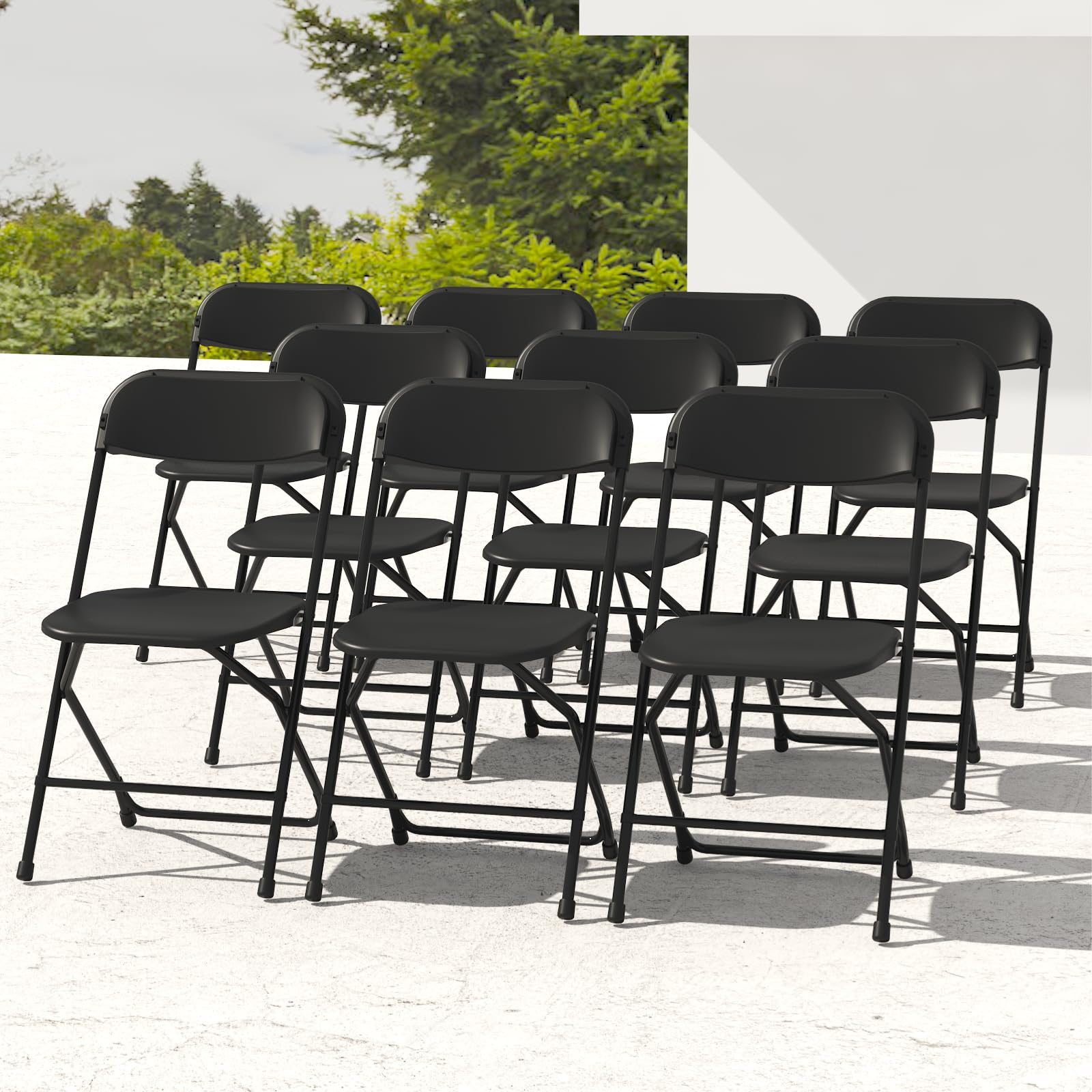 Iwdoo 10 Pack Black Folding Chairs, Plastic Folding Chairs Outdoor Indoor, 350Lb Capacity,Portable Event Chair, Lightweight Fold